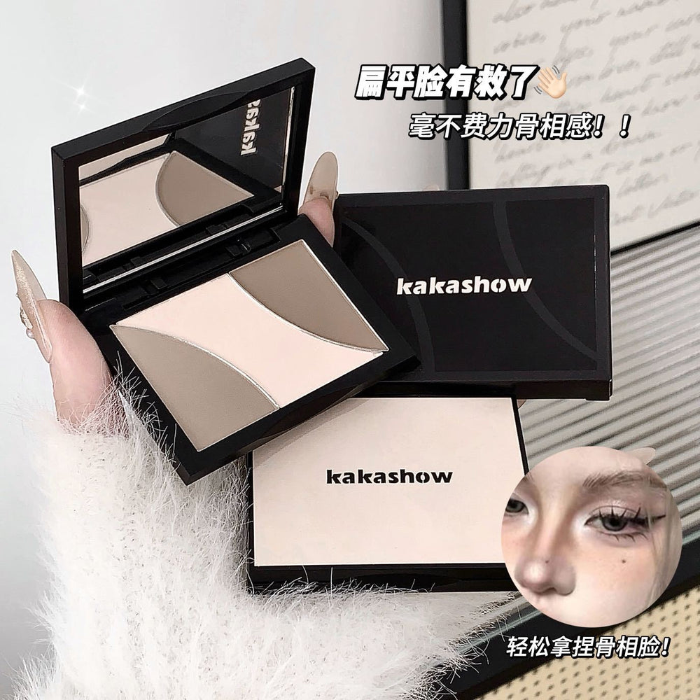 Kakashow three-color contouring palette high-gloss contouring all-in-one palette matte brightening facial shadow nose shadow novice