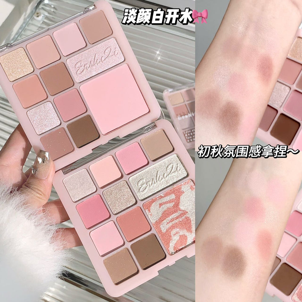 Makeup ershiqi flower powder mist comprehensive palette rose milk tea pearlescent matte eyeshadow highlight blush all-in-one palette