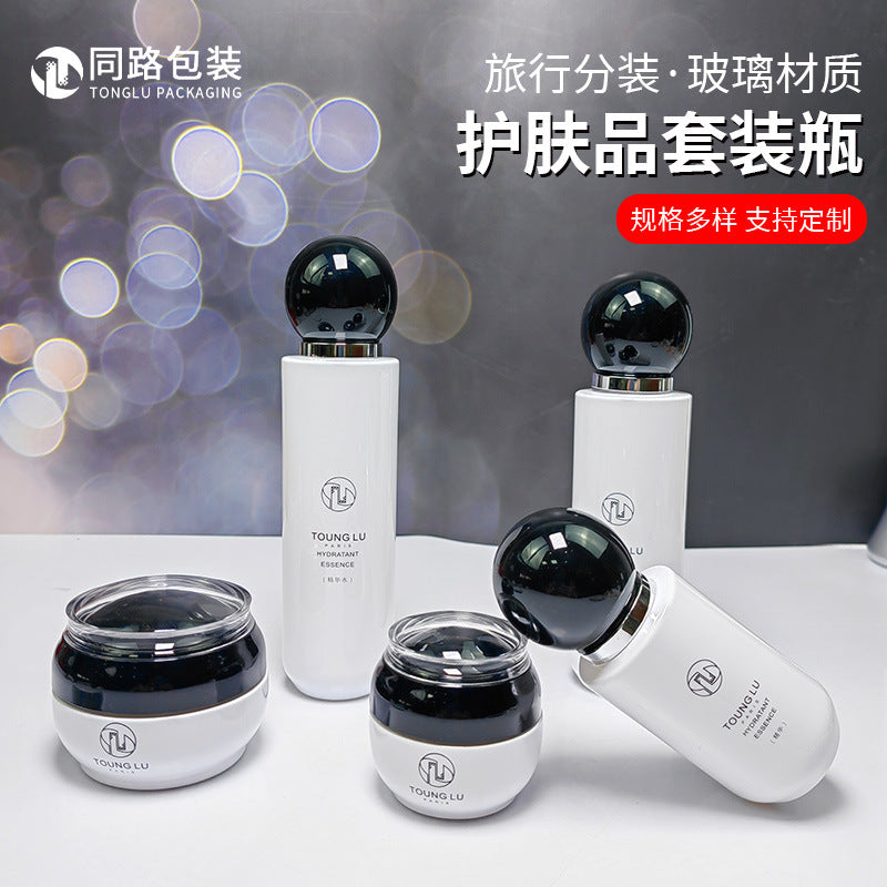 New arrival cosmetic glass bottle lotion refill bottle 40ml press thick sole essential oil bottle 30g cream bottle glass bottle