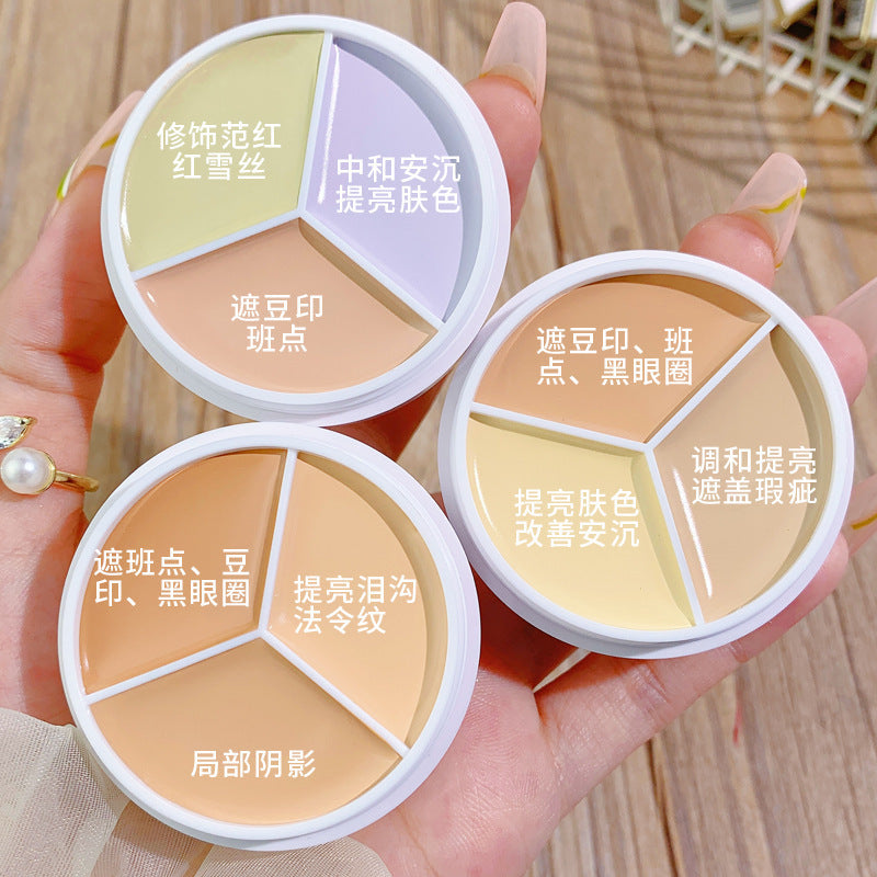 Makeup xixi skin cleansing and long-lasting makeup three-color concealer to cover freckles, spots, acne marks, dark circles, tear trough concealer palette
