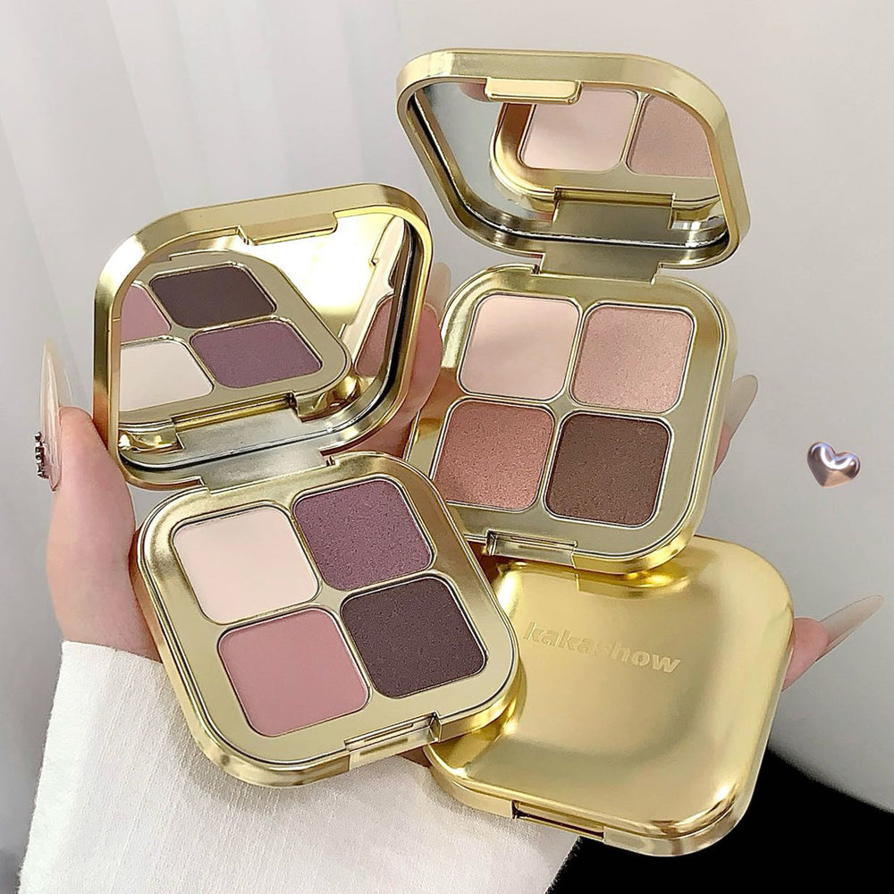 Kakashow four-color eyeshadow palette - shimmer, fine glitter, matte - everyday light makeup, commute-friendly, versatile earth tones