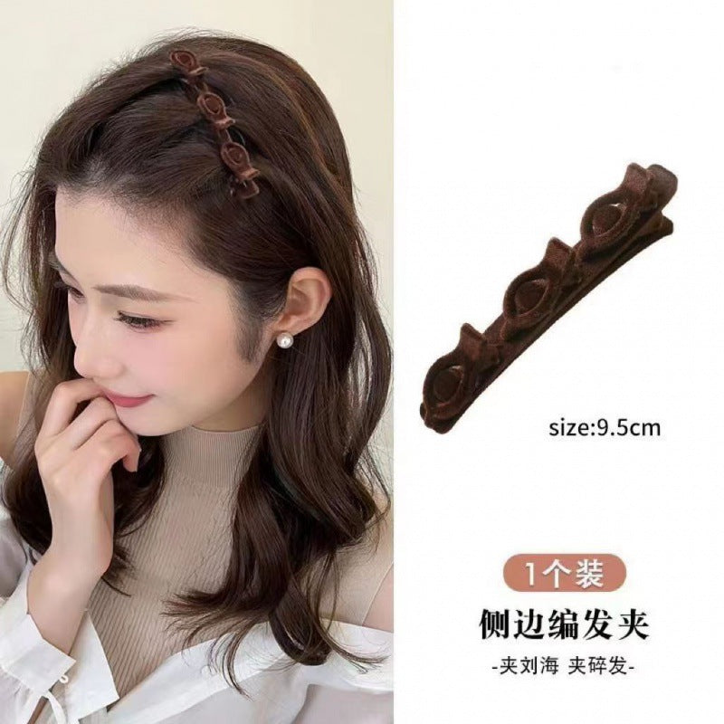 Broken hair storage clip red braided hair clip female princess head flocking fluffy bangs clip side duckbill clip headwear