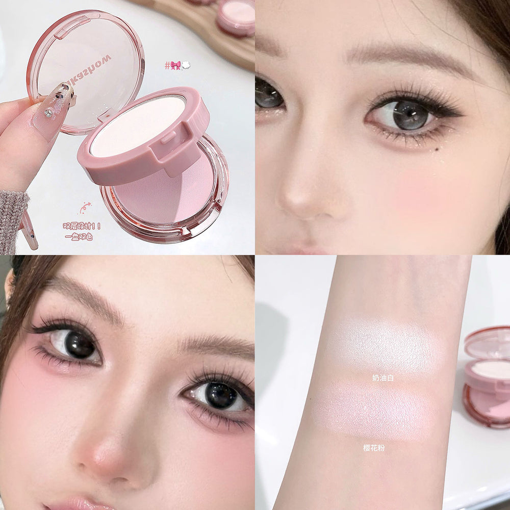 Kakashow double-layer matte highlighter powder - natural, sculpting, oil-control, setting, and brightening duo-chrome powder for women