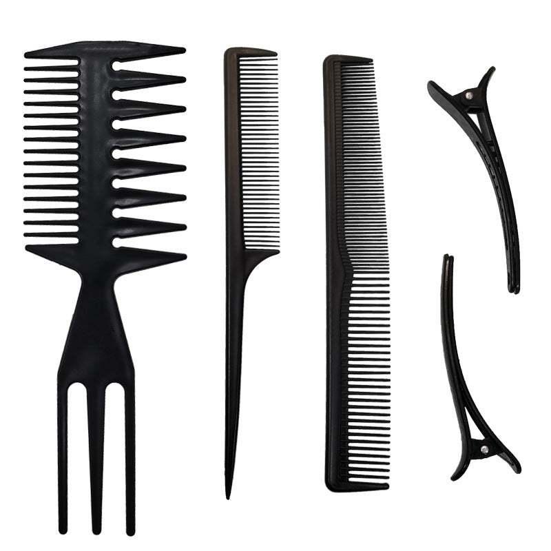 Men's retro oil head comb big back head airplane head for home wide tooth comb clip hairdressing tool five-piece set suit