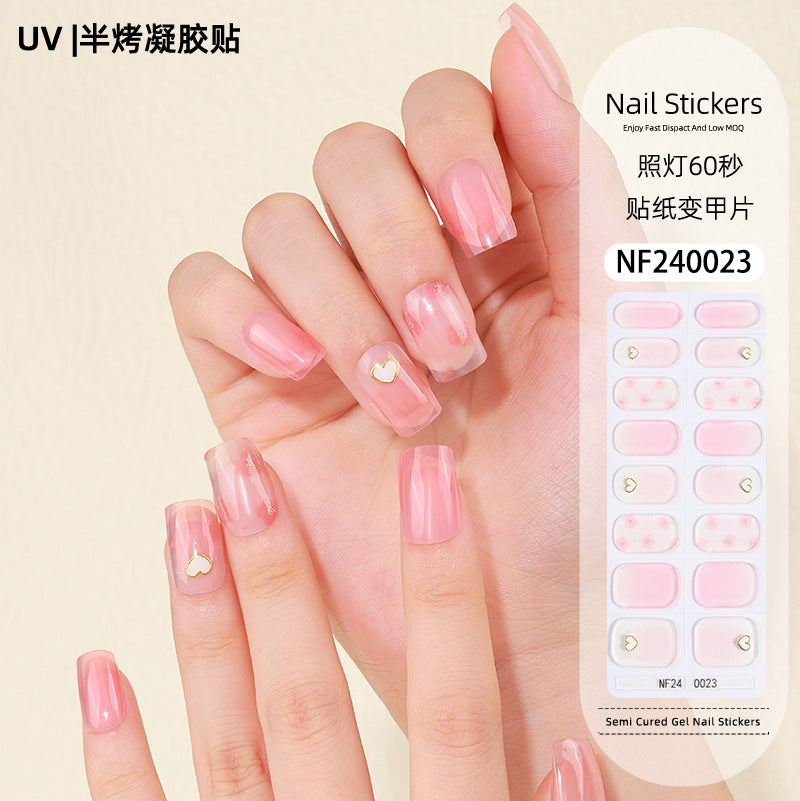 Zhengxiang custom gel nail art stickers french bronzing uv phototherapy semi-cured nail stickers ice transparent nail art stickers wholesale