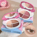 Gege bear cute fantasy eyeshadow palette - four colors: shimmer, matte, soft & sultry, milk tea, and earth tones