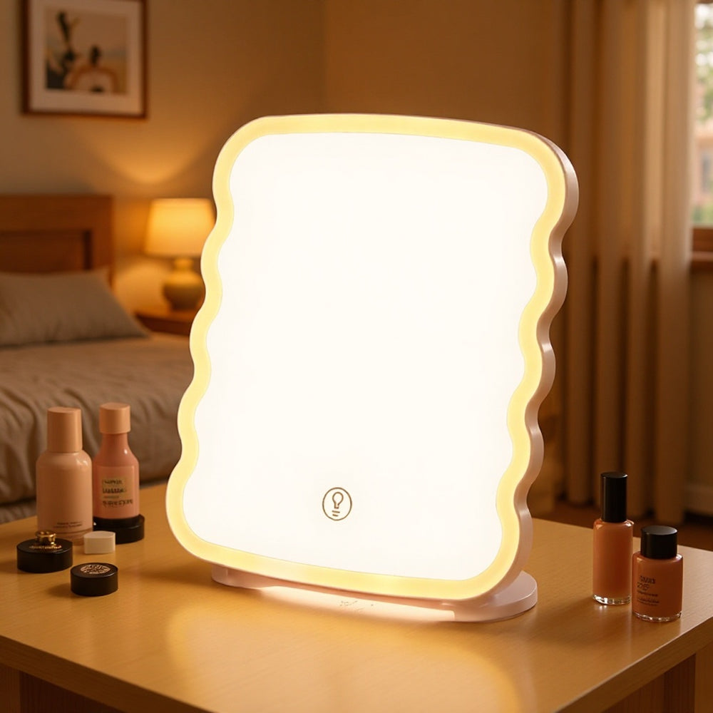 Led makeup mirror - rechargeable, foldable, portable vanity mirror for home, dorm, and desk use with lighted storage