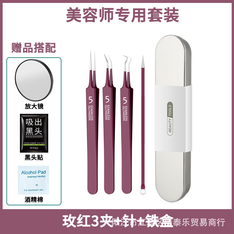 Manufacturer's ready-made rose red acne needle cell clip suit acne removal acne needle tweezers acne needle scraper blackhead tool