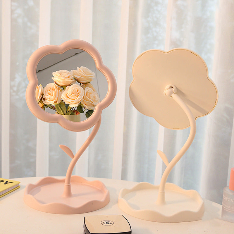 Flower desktop dressing mirror student dormitory portable sunflower makeup mirror plastic storage for home mirror