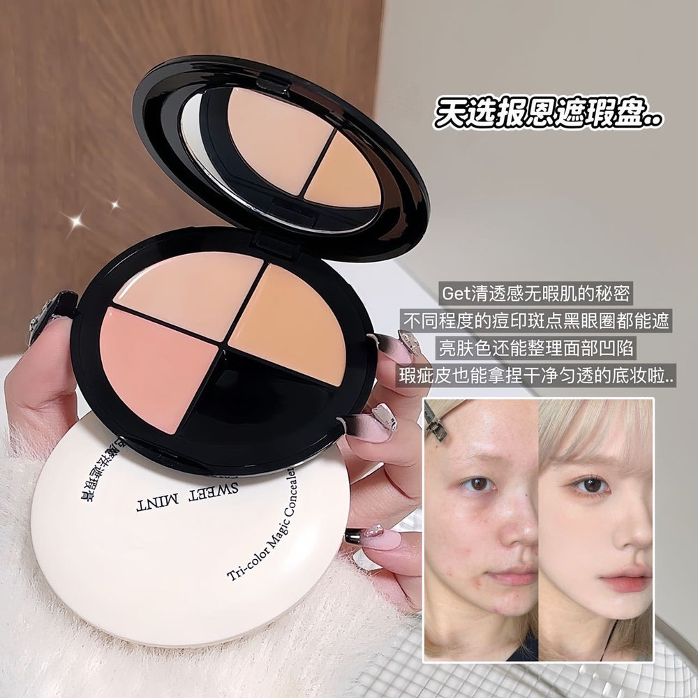 Sweet mint three-color magic concealer covers dark circles, tear troughs, acne marks, brightens and repairs black box and white box