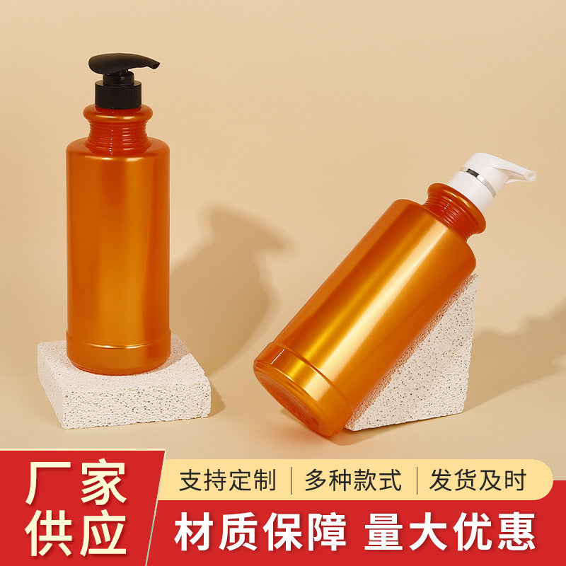 Cylindrical flat shoulder shampoo and shower gel pet plastic empty bottle push-type high-end personalized bottle