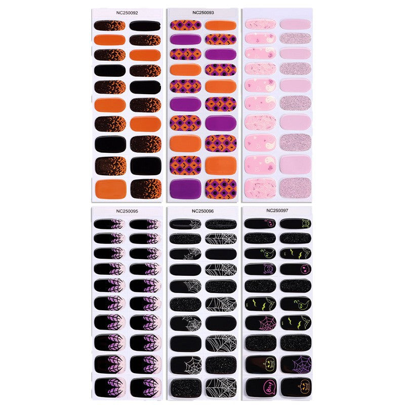 Zhengxiang halloween gel nail art stickers waterproof cross-border uv semi-cured nail stickers customized nail symphony