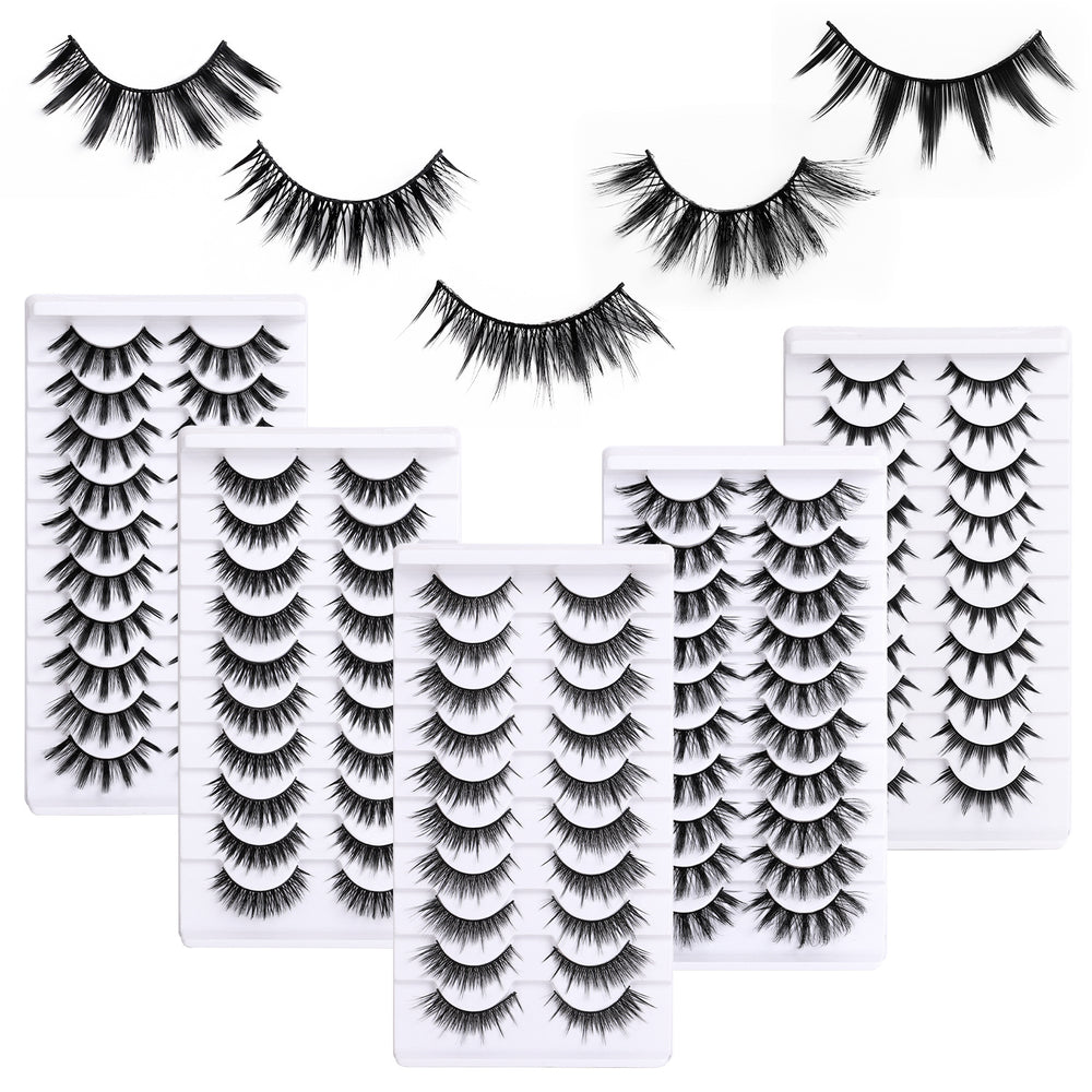 Premium *hard stem false eyelashes - 10 pairs - european & american style - black band - barbie doll/devil eye - dense volume - stage makeup lashes