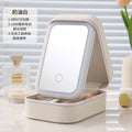 Cosmetic bag with led light, mirror, and desktop makeup organizer - portable, detachable, and partitioned storage for home use