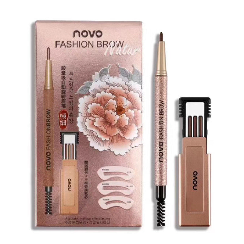 Novo precision sculpting automatic rotating eyebrow pencil - ultra-fine tip, long-lasting, waterproof, smudge-proof, dual-ended brow pen set