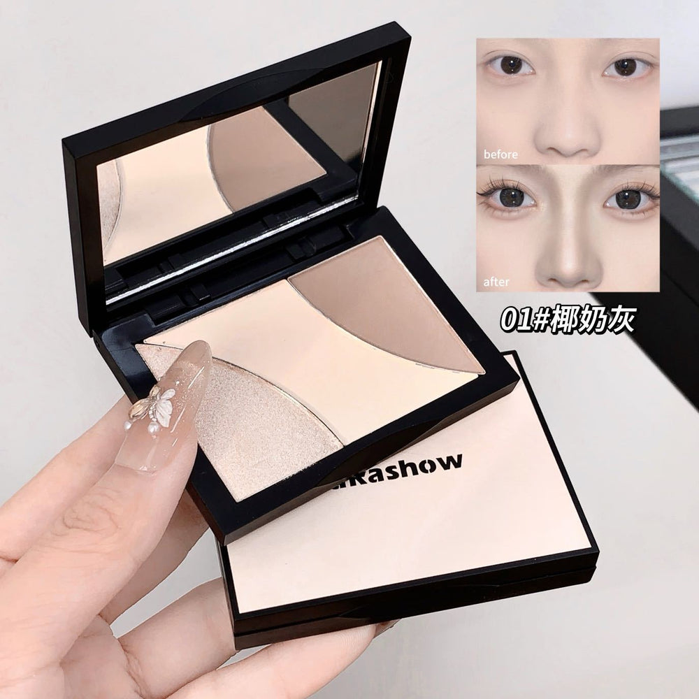 Kakashow three-color contouring palette high-gloss contouring all-in-one palette matte brightening facial shadow nose shadow novice