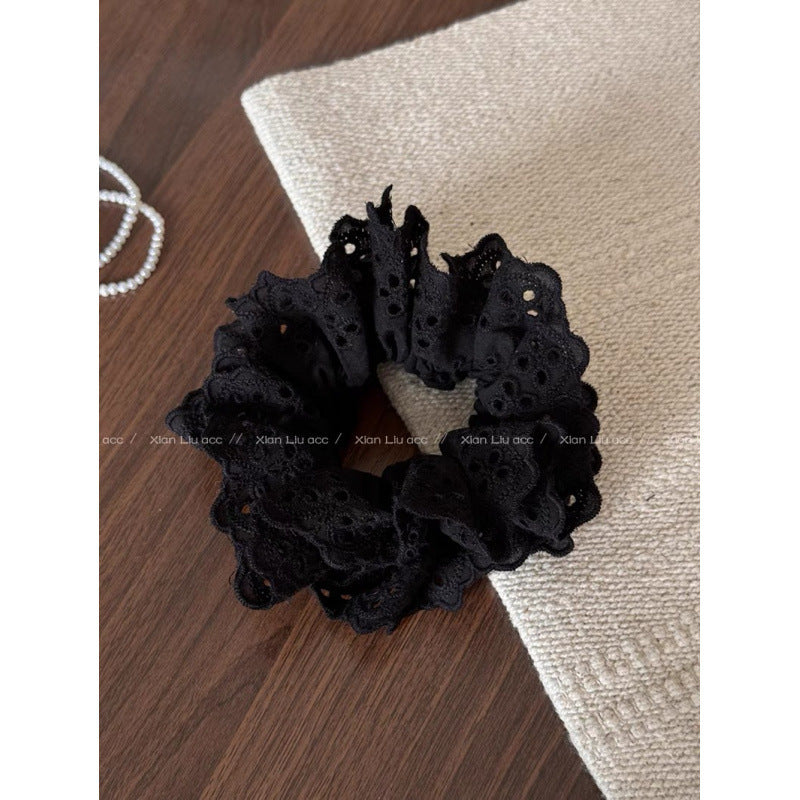 Double-layer large lace scrunchie - french romantic hollow-out hair tie - lolita style hair accessory for women