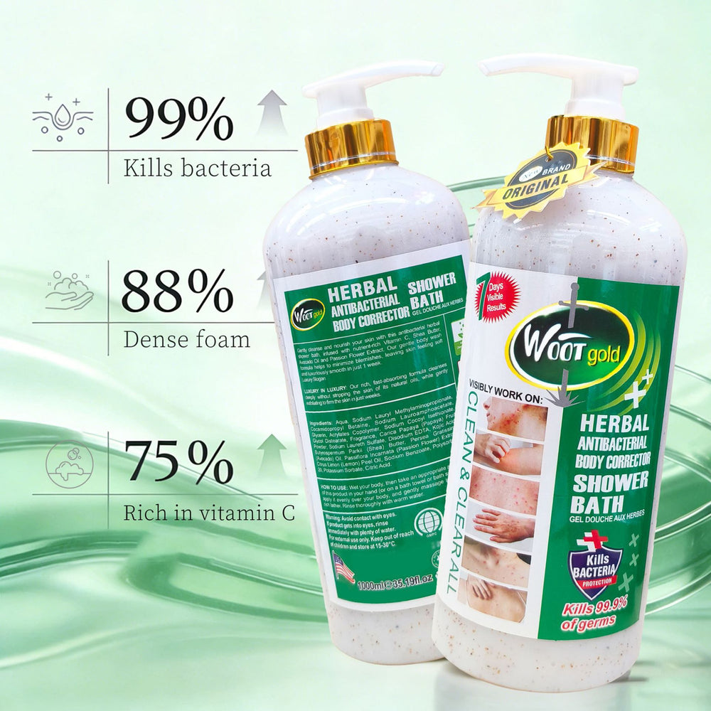 natural herbal antibacterial shower gel 1000ml, gentle exfoliation, visible skin improvement in 7 days shower gel