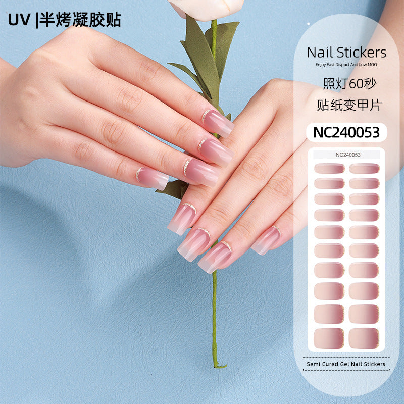 Zhengxiang customized second generation uv gel nail art stickers french onion powder baking lamp hardened semi-cured nail stickers wholesale
