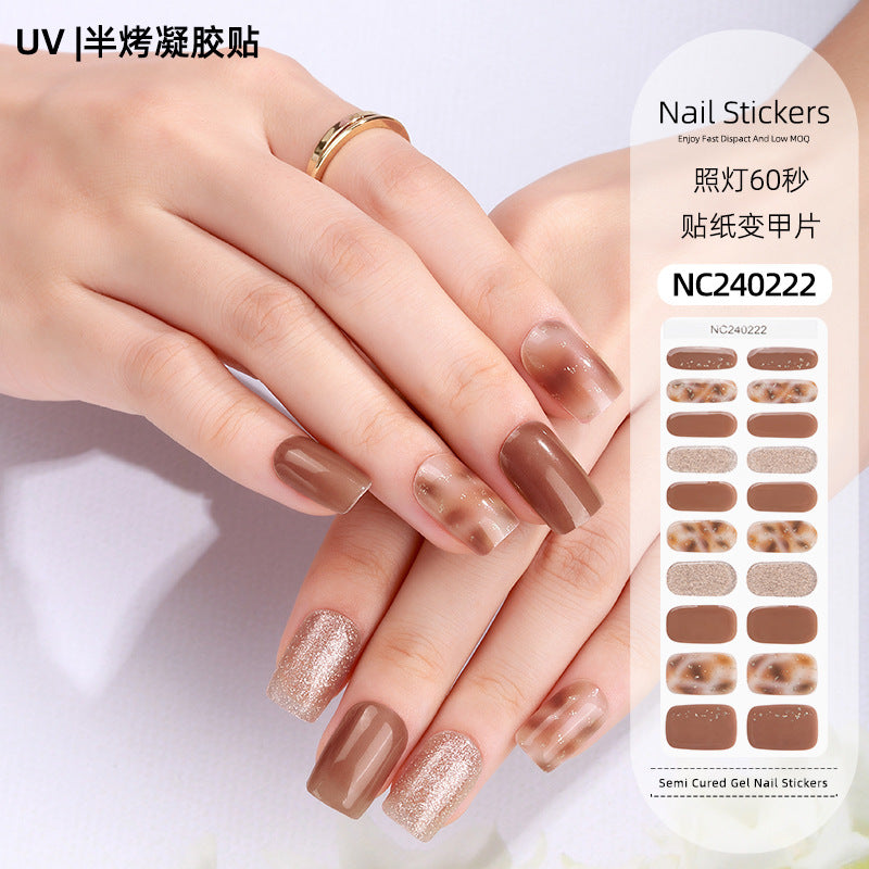 Zhengxiang custom gel nail art stickers french onion powder uv light hardening nail stickers semi-cured christmas wholesale