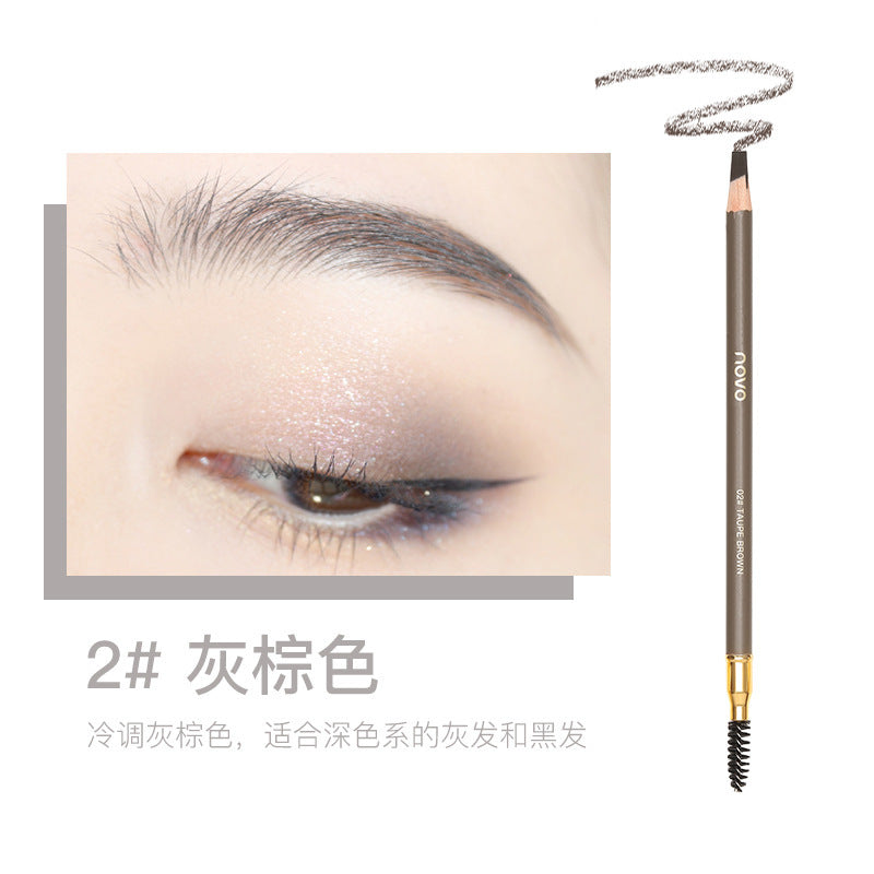 Novo wooden hard core double-ended eyebrow pencil waterproof sweatproof non-fading pencil style sharpenable duckbill flat head