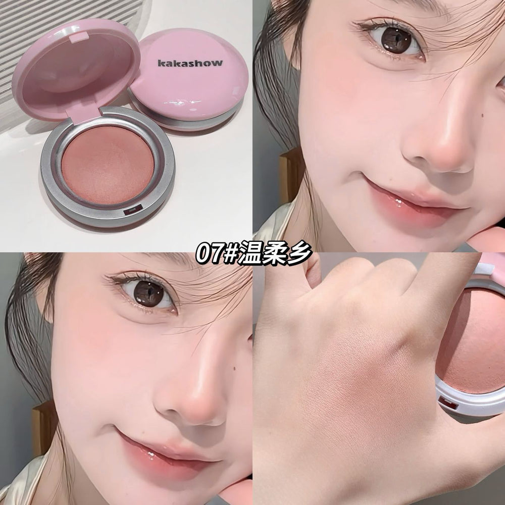 Kakashow shimmer soft mist baked powder blush for women, fine powder to enhance complexion, expand and shrink color rouge