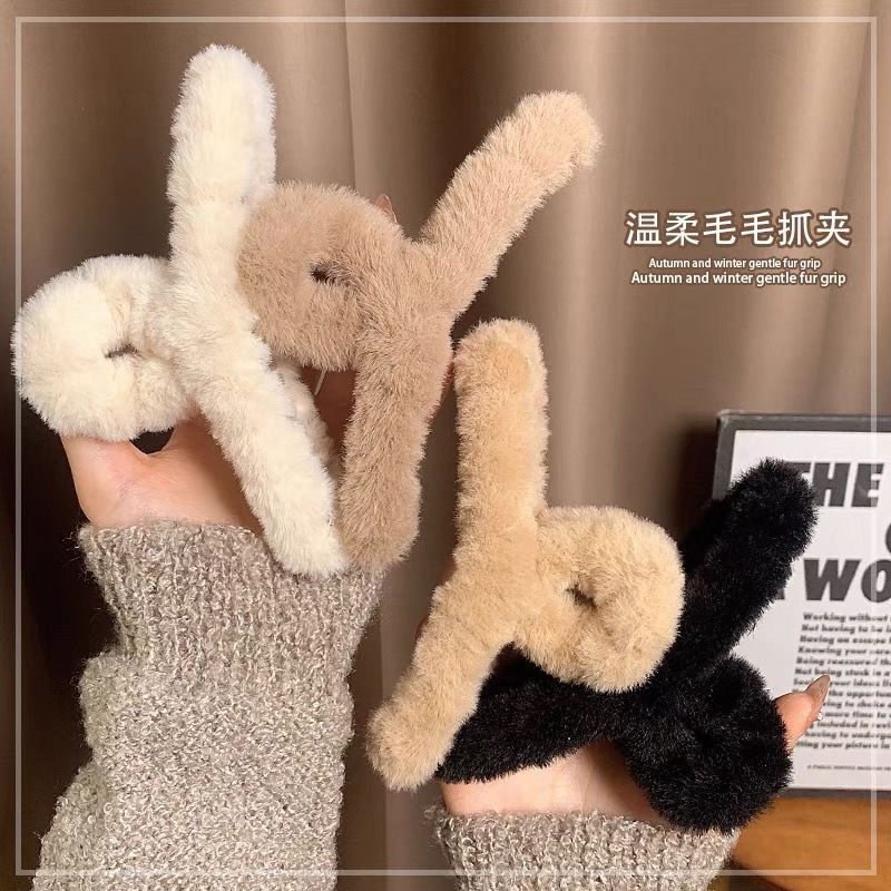 Korean color 11cm hair accessories cross plate hair grab shark clip kids imitation rabbit stuffed back of head hair clip grab clip
