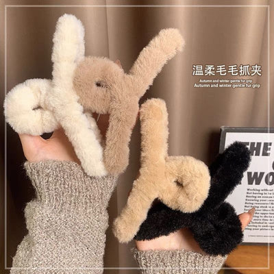 Korean color 11cm hair accessories cross plate hair grab shark clip kids imitation rabbit stuffed back of head hair clip grab clip