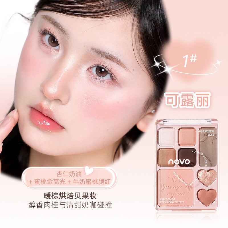Novo casual day sweetheart eight-color eyeshadow palette - all-in-one eyeshadow, highlighter, and blush palette for everyday light makeup - earth tone eyeshadow
