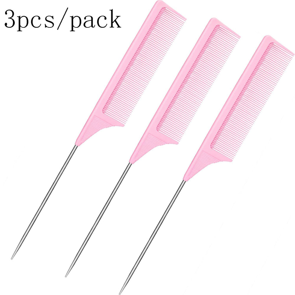 Colorful steel needle tip tail comb 3-piece set hair dyeing comb hairdressing comb hair picking comb hair sectioning rat tail comb