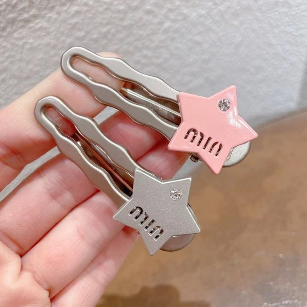 Classy silver gray letter hairpin popular five-pointed star duckbill edge clip fashion bangs clip small hairpin broken hairpin