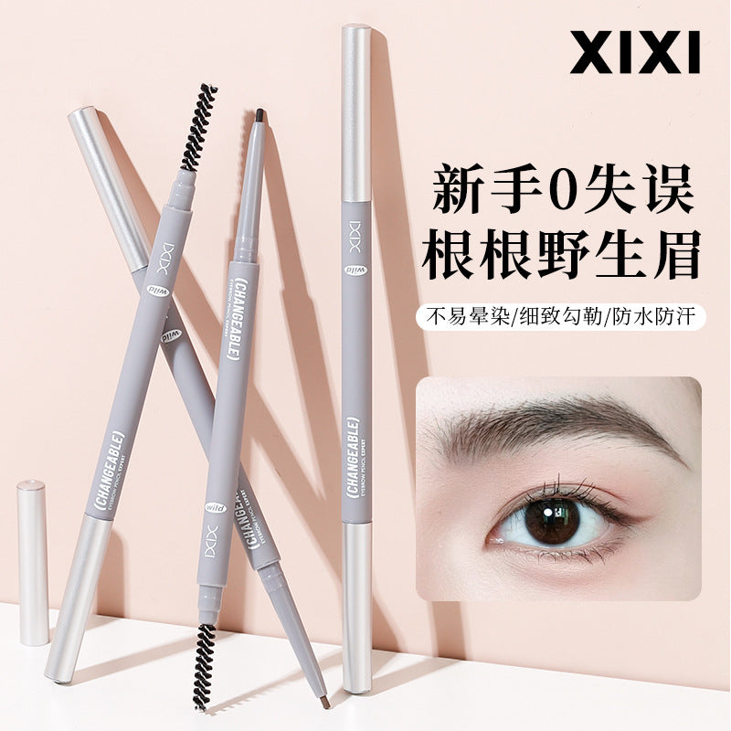 Xixi stereo outline mist eyebrow pencil extremely fine nature wild eyebrow roots clear waterproof non-smudge double-ended eyebrow pencil