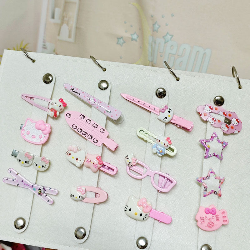 Cute kt pink hair clip set collection - girly bang clips, cartoon hair accessories, exquisite ins style hair decorations