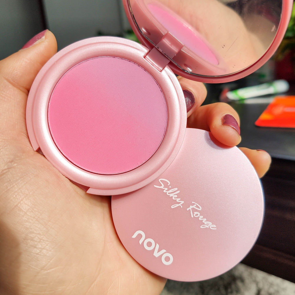 Novo sweet pink gradient blush palette - two-color design for students, enhances complexion, natural contouring, matte & shimmer finishes