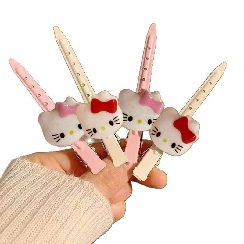 Cute pink cartoon cat hair clip for women, seamless one-word slot clip, side clip, side hair clip, makeup clip, headwear