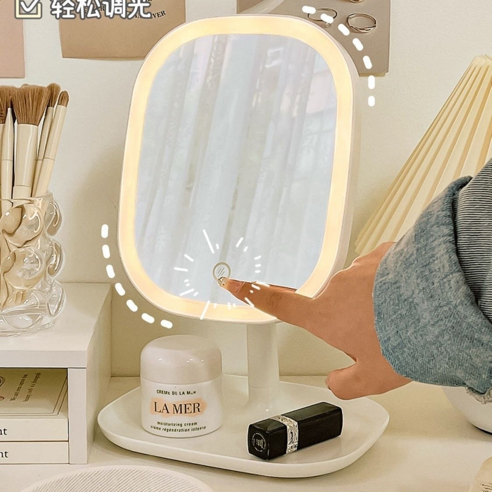 Led makeup mirror - student dorm lighted vanity mirror - desktop tabletop dressing mirror with plastic storage - home table decor