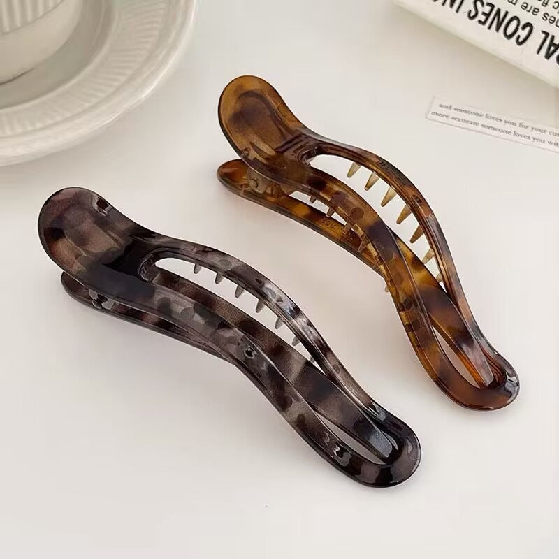 Retro leopard print hair clip for women 2025 new arrival duckbill clip large oval multi-tooth horizontal clip half-tied hair ponytail clip headwear