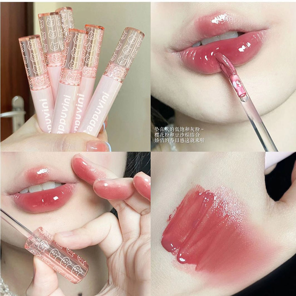 Kapavini bubble bear lip glaze for women mirror water glossy pouty lips moisturizing glass lip whitening lipstick