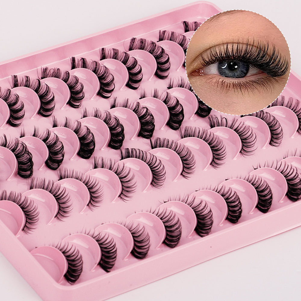 Amazon russian volume false eyelashes, 20 pairs, 3d curl, synthetic fiber, thick & dense mixed set, cross-border bestseller