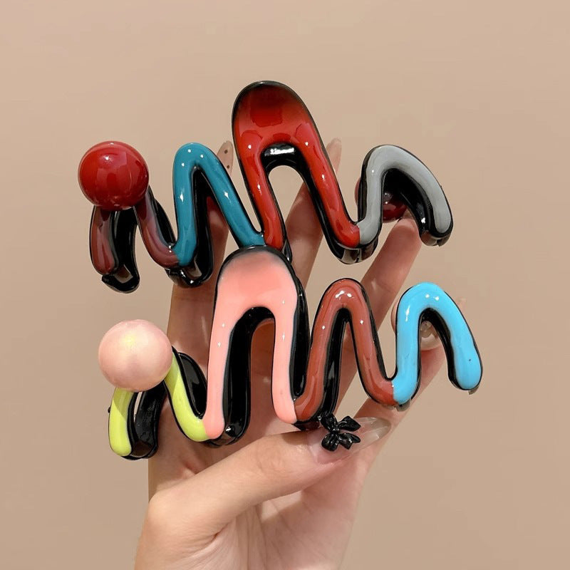 Contrast color wave pearl large clip hair clip fall and winterfashion shark clip 2024new arrivalclassy hair accessories wholesale