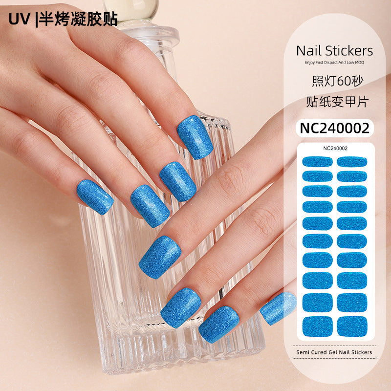 Zhengxiang personalized semi-cured semi-baked gel manicure stickers pure color onion powder korean uv second generation gel nail stickers