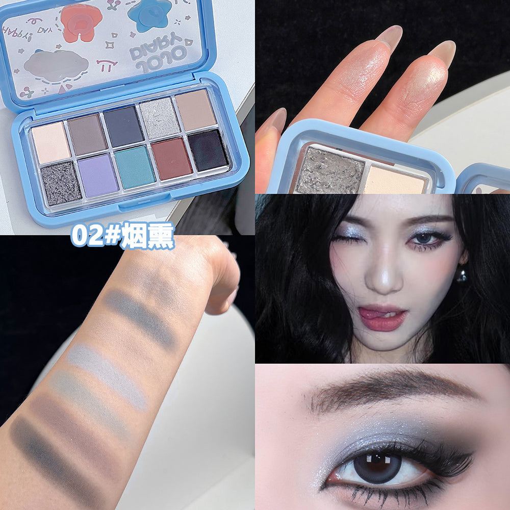 Jojo diary soft & sweet paradise 10-color eyeshadow palette - shimmer, matte, blue, smoky, everyday, earth tones