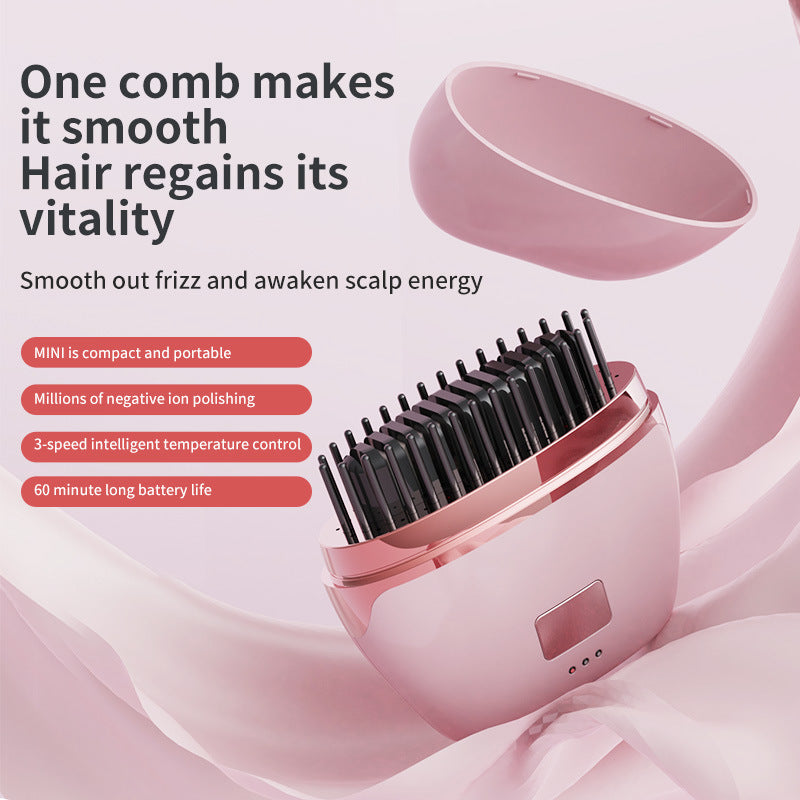 Wireless negative ion hair straightener - mini rechargeable hair straightening brush - portable travel size