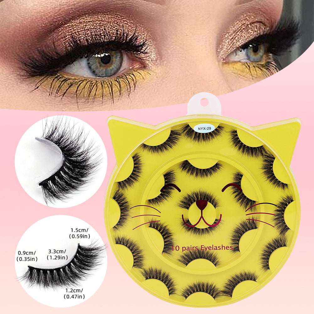 10 pairs of hard stem false eyelashes - voluminous, faux cluster lashes for stage makeup, professional makeup artist grade