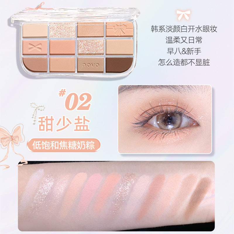 Novo illusion color eyeshadow palette - women's low saturation shimmer & matte earth tones macaron 12-color eyeshadow