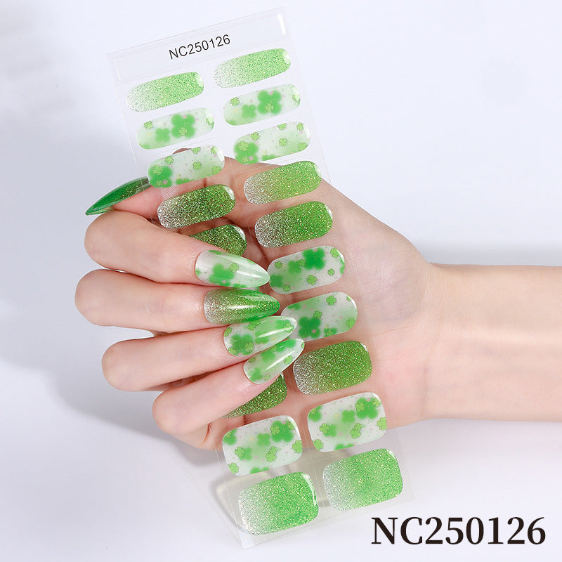 Zhengxiang custom gel nail stickers waterproof st. patrick's day cross-border fashionuv semi-cured nail stickers gel