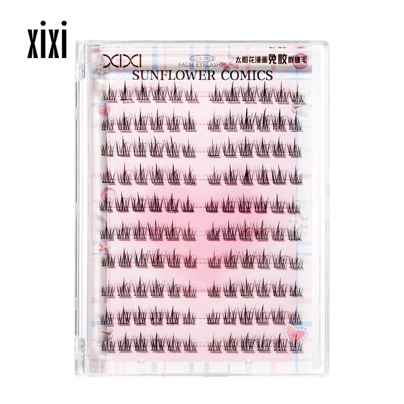 Xixi sunflower comic glue-free false eyelashes, 10 rows, large capacity, natural simulation, individual cluster segmented eyelashes