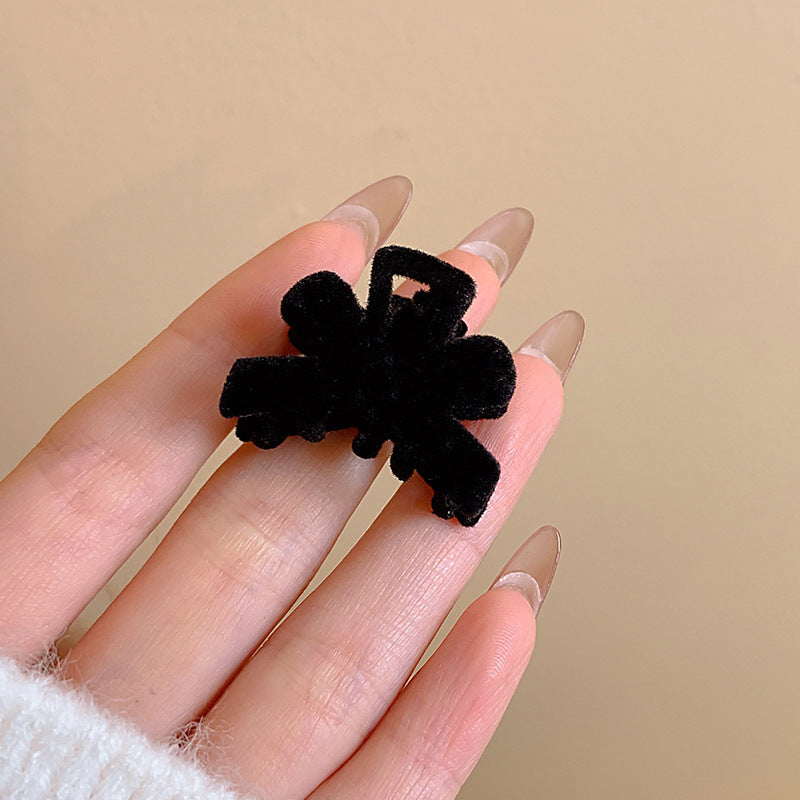 Fall and winter flocking bow princess head clip 2024 new forehead bangs broken hair clip half-tied side hair accessories for women