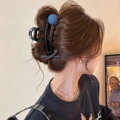 Bow round bead paper clip clip for women 2025 new high-end shark clip large hair clip back of head hair accessories
