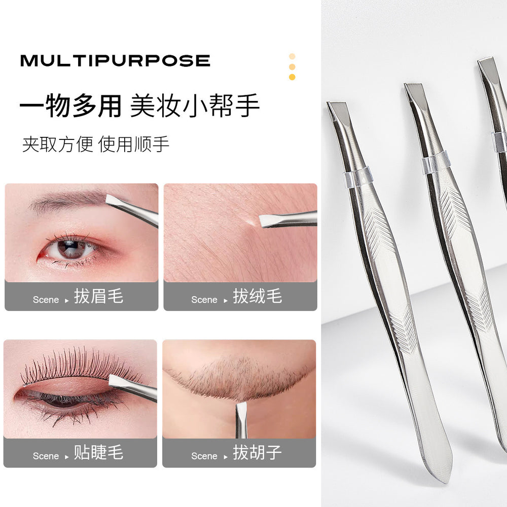 Jonbos stainless steel eyebrow tweezers - straight & slanted tip - eyebrow shaping, hair removal, false eyelash applicator, makeup tool